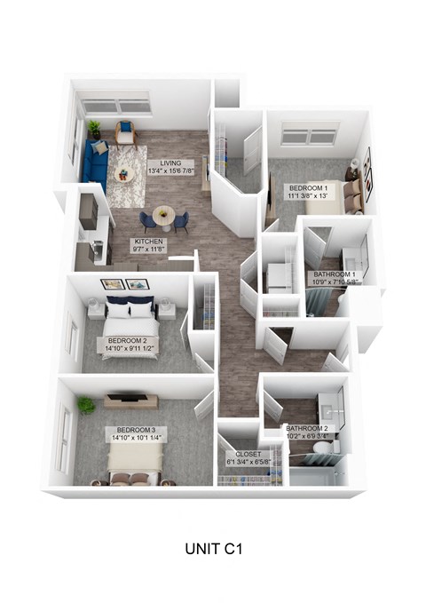 a stylized floor plan of a unit 1 unit c1 floor plan